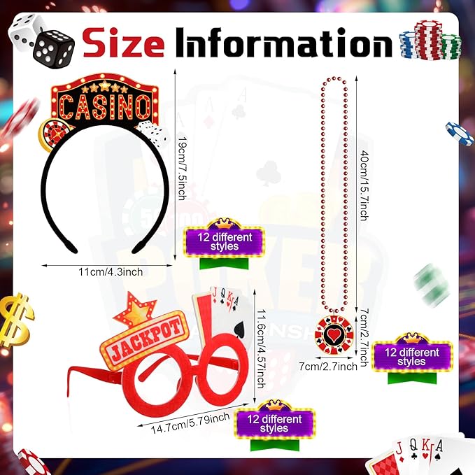 36 Pcs Casino Night Party Favors Casino Theme Felt Headband
