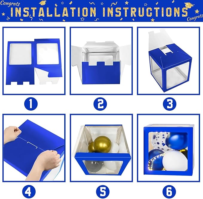 Graduation Decorations Class of 2026 - Blue and Gold Balloons Boxes
