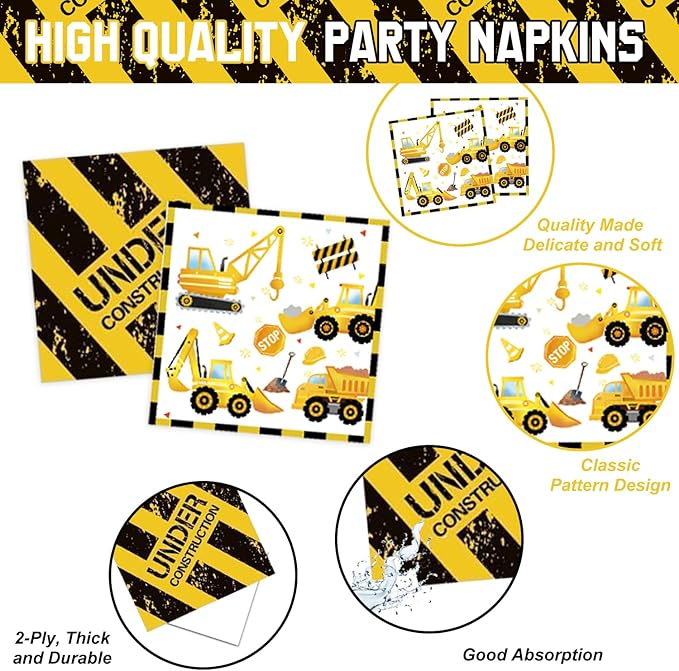 Construction Birthday Party Supplies Includes Plates Napkins Cups