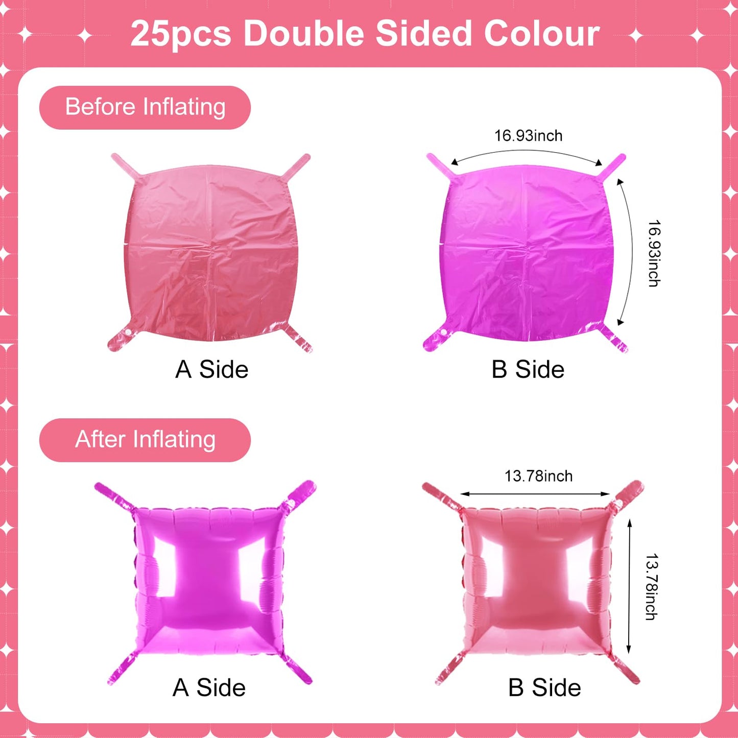 DustyPink and HotPink Square Foil Balloons 25 Pcs Metallic DustyPink