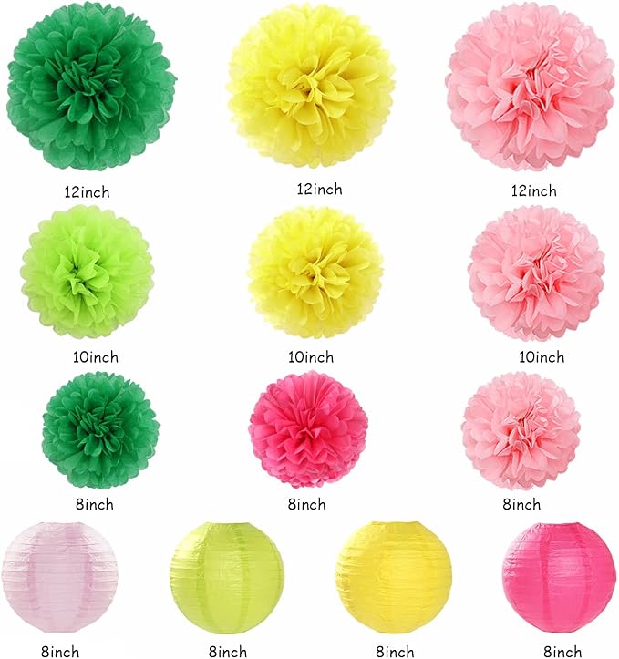 Hawaiian Pink Green Yellow Party Decorations 20pcs Aloha Paper