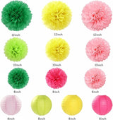 Hawaiian Pink Green Yellow Party Decorations 20pcs Aloha Paper