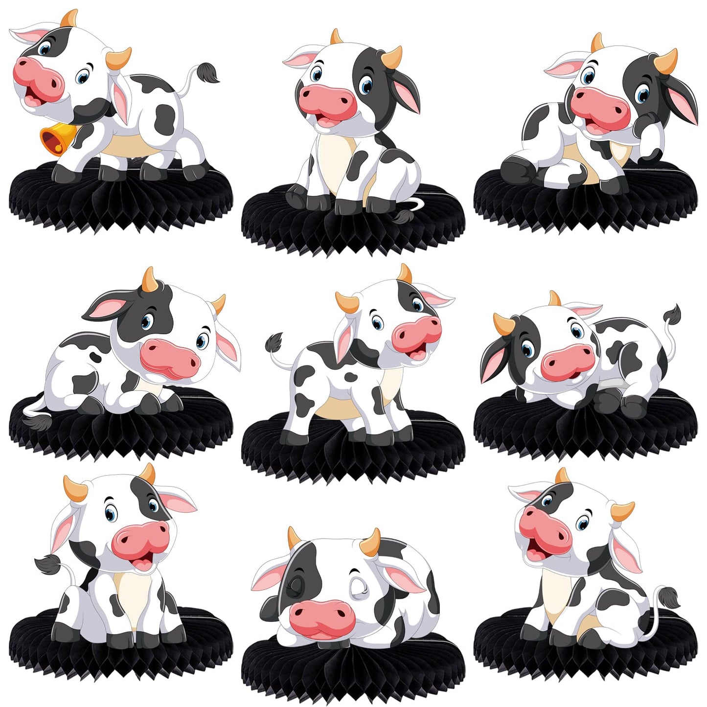 9 Pcs Cow Honeycomb Centerpieces Farm Animals Cow Table Topper