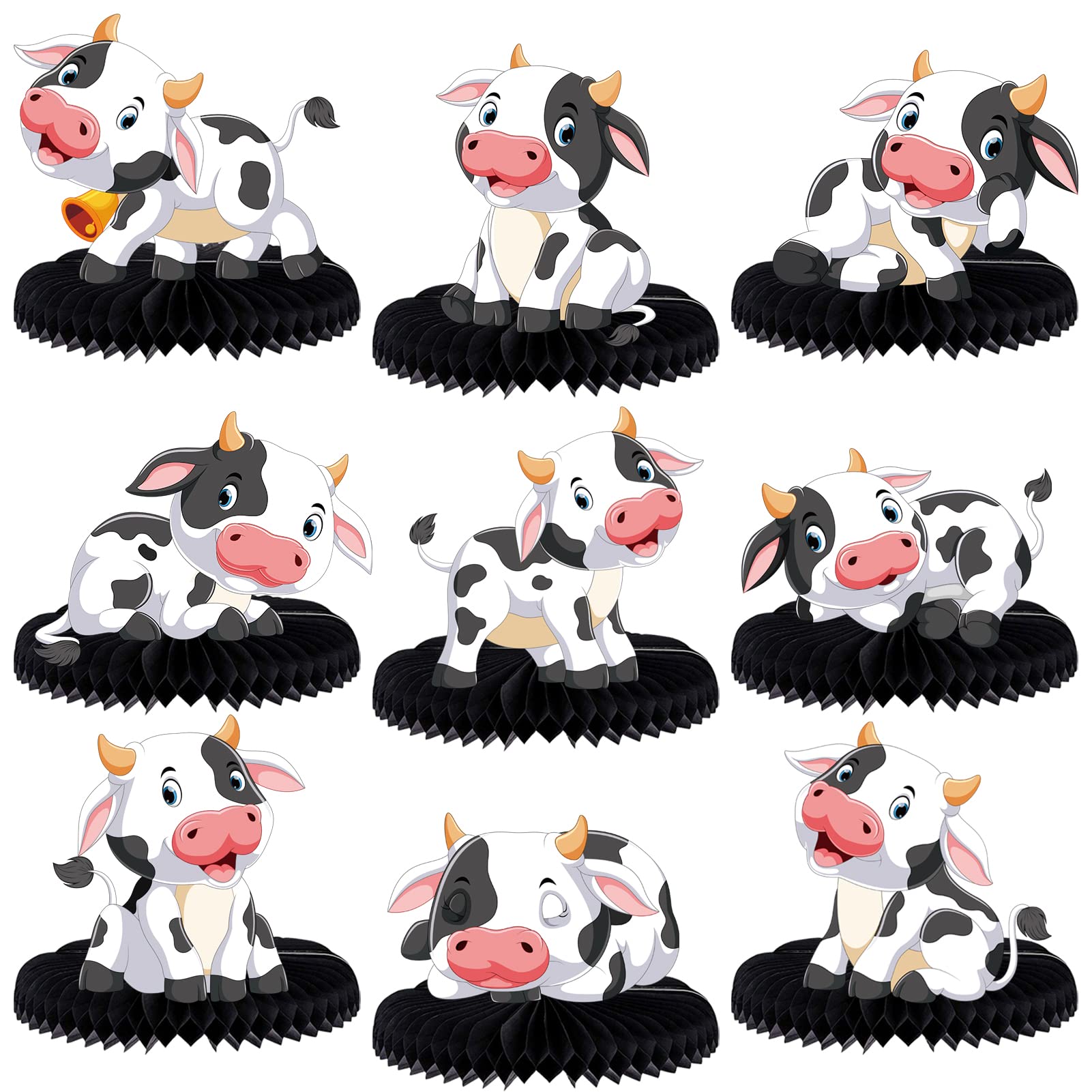 9 Pcs Cow Honeycomb Centerpieces Farm Animals Cow Table Topper