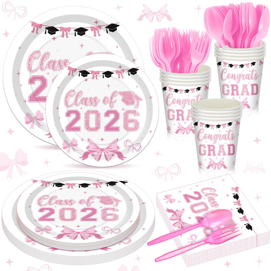 Sunnychicc 168 Pcs Pink Graduation Decorations Pink Bow Class of 2026
