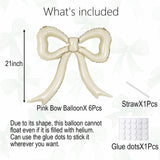6pcs Cream White Bow Foil Balloons Mylar Bow Balloons for Coquette