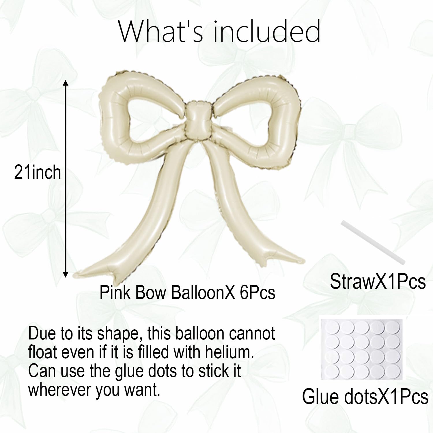 6pcs Cream White Bow Foil Balloons Mylar Bow Balloons for Coquette
