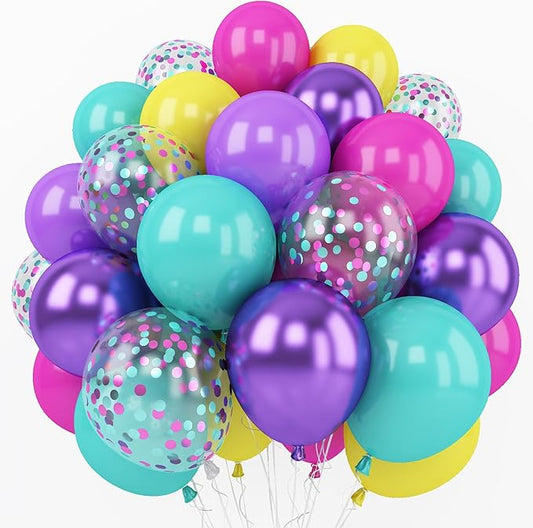 Pink Blue Purple Balloon, 60 Pcs 12 Inches Hot Pink Metallic Purple
