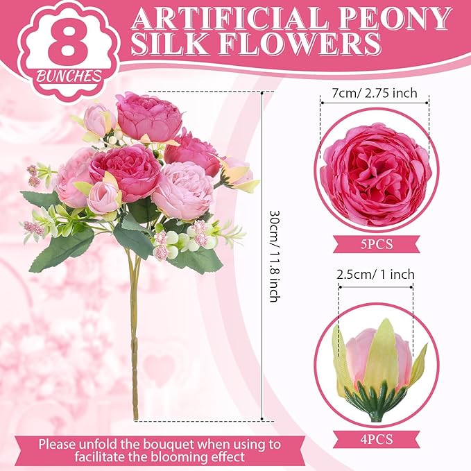 8 Bundles Artificial Peonies Flowers Boho Faux Flowers Arrangements #1