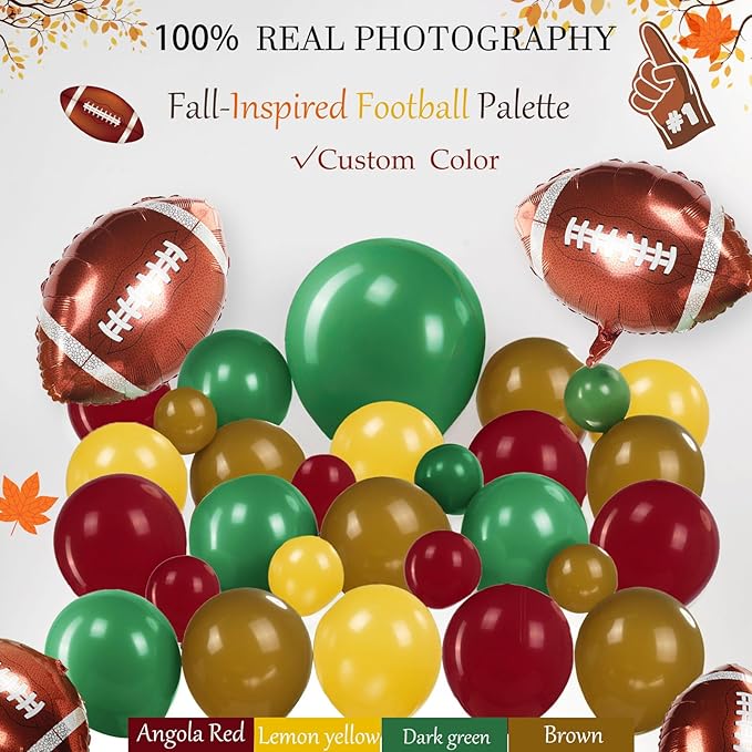 Football Party Decorations with Ruby red Green Brown Balloon Garland