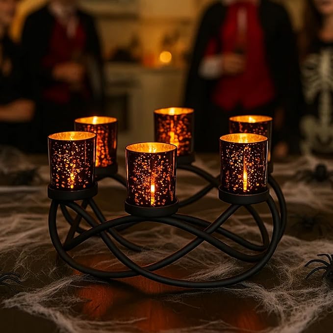 Halloween Candle Holder Centerpiece Decoration Black Metal Iron 6