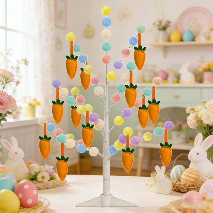 Easter Garland for Spring Party Decorations 2 Pack 6.5FT Pastel Pom