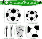 144Pcs Soccer Party Supplies Soccer Birthday Party Tableware Set