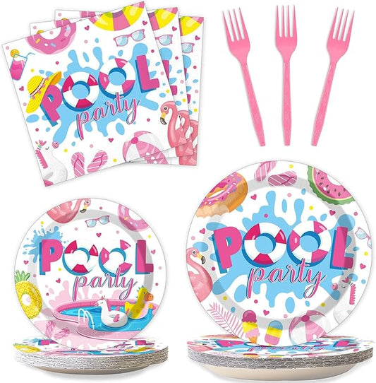 100 Pcs Swimming Pool Party Plates and Napkins Set Summer Pool Party