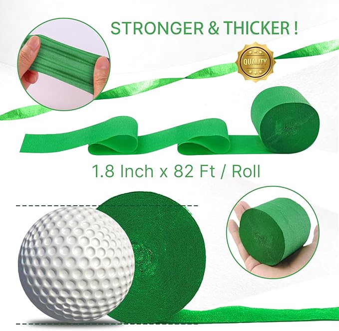 PartyWoo Crepe Paper Streamers 6 Rolls 492ft, Pack of Grass Green and