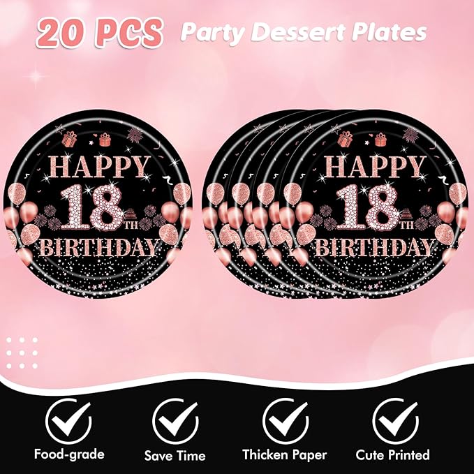 62Pcs 18th Birthday Decorations for Girls Her Rose Gold Birthday