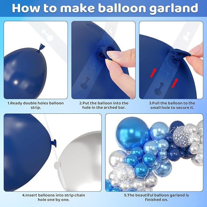 Amandir 153pcs Blue and Silver Balloon Garland Arch Kit, Different
