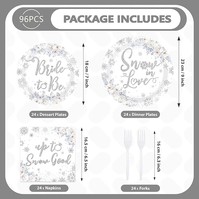 96Pcs Snow in Love Bridal Shower Party Decorations Glitter Silver