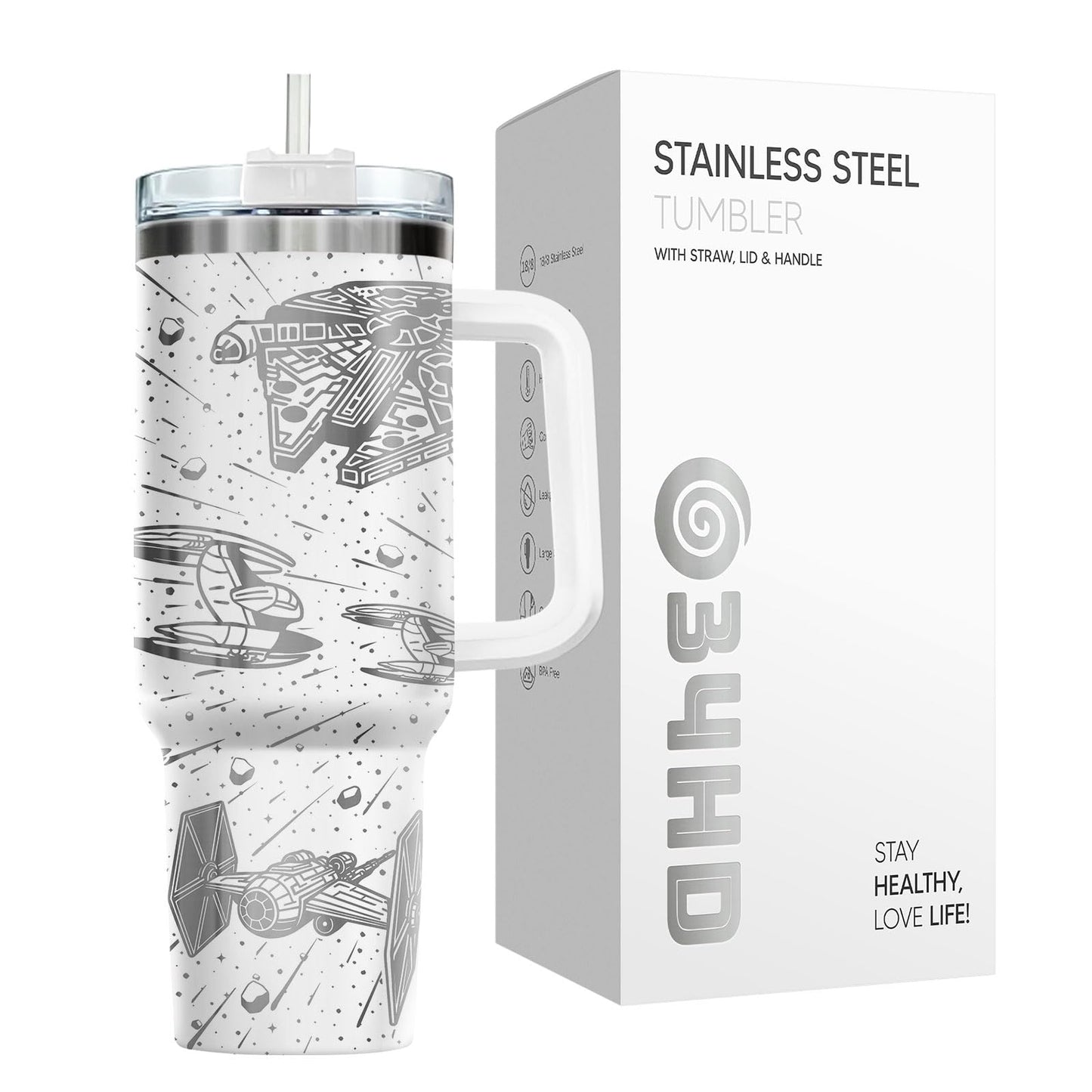 34HD Galaxy Spaceship Tumbler 40oz with Handle and Straw - Sci-Fi Star