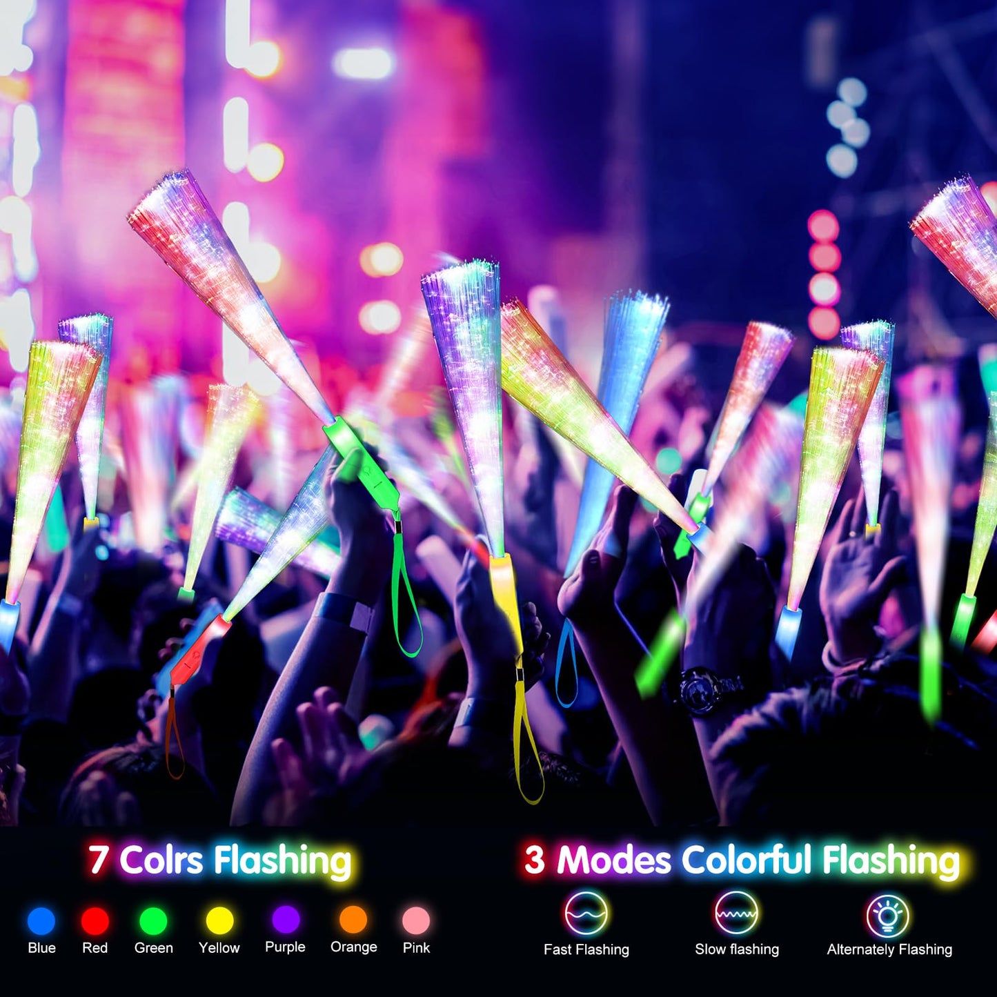 SHQDD 200PCS Glow Fiber Optic Sticks, LED Light Wands, Glow in The