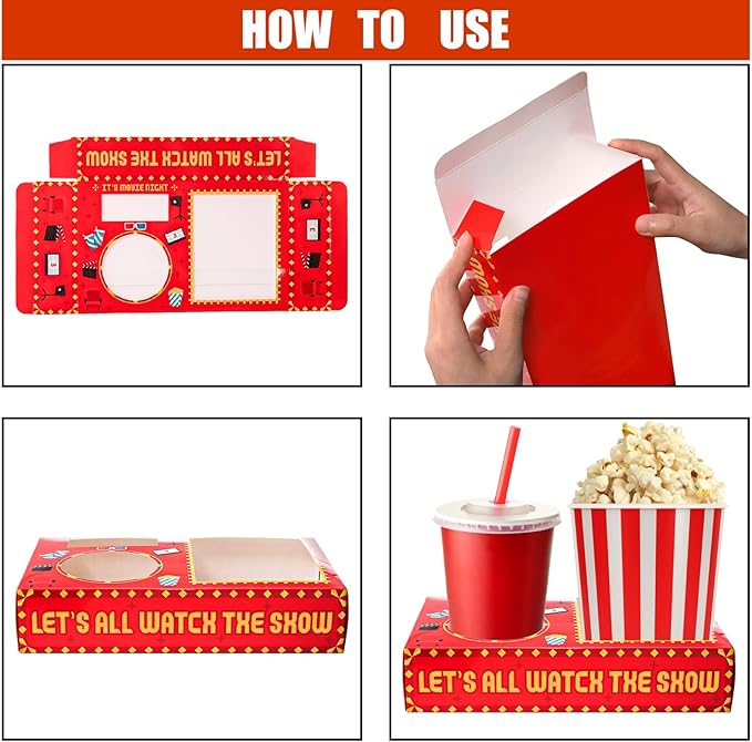 50Pcs Movie Night Snack Trays Hold Popcorn Candy Food Drink