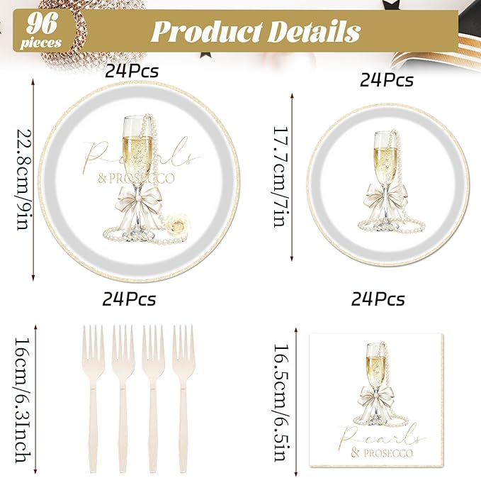 Pearls and Prosecco Bridal Shower Decorations 96PCS Pearls Bow