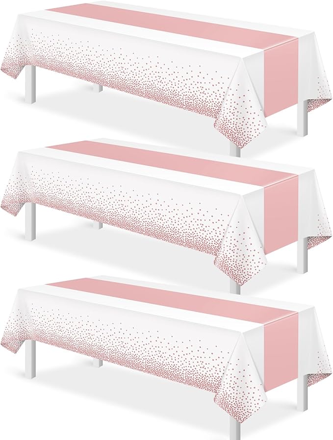 3Pcs White and Rose Gold Tablecloth Party Decorations,Plastic White
