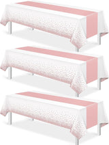 3Pcs White and Rose Gold Tablecloth Party Decorations,Plastic White
