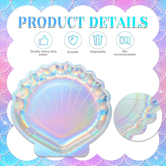 96 Pcs Mermaid Paper Plates Seashell Plates Party Supplies 9 Inch