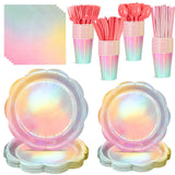 NatNarr 200 Pcs Iridescent Pastel Party Supplies Decorations, 25 Guest