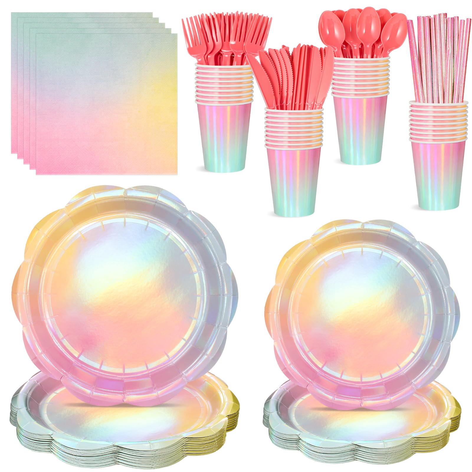 NatNarr 200 Pcs Iridescent Pastel Party Supplies Decorations, 25 Guest