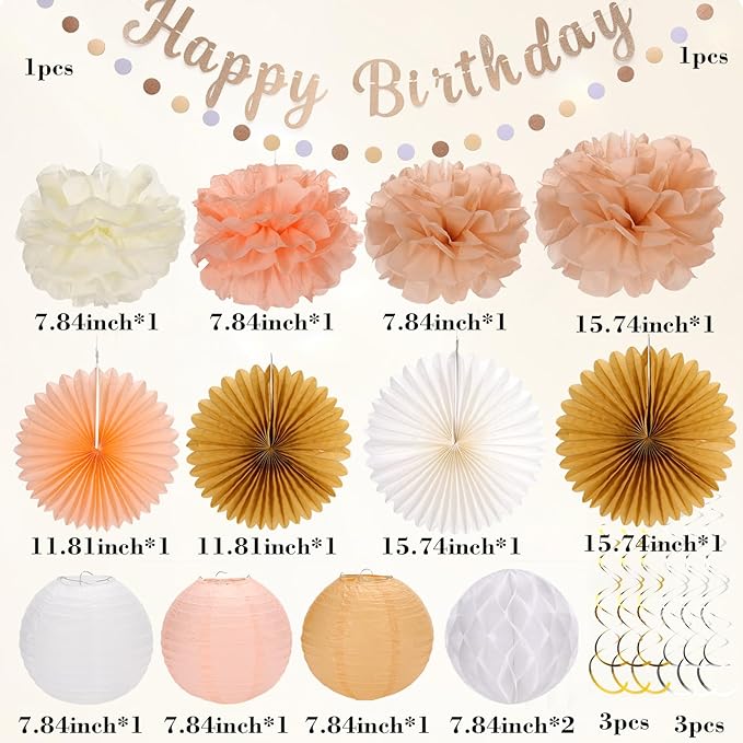 Champagne Gold & Peach Boho Birthday Party Decor Kit 21 Piece Autumn