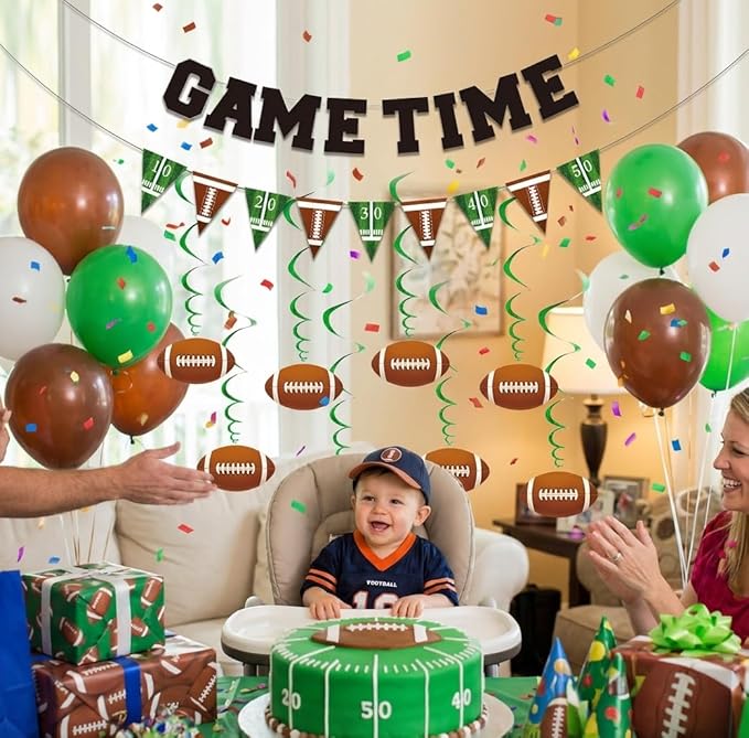 Football Party Decorations Banner & Spiral Set GAME TIME Banner with