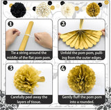 Black and Gold Party Decorations 16 PCS Tissue Paper Pom Poms Dots