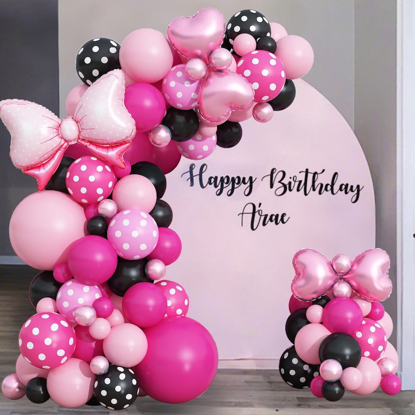 Pink and Black Balloons Arch Balloons Garland with Bow Heart Foil