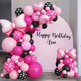 Pink and Black Balloons Arch Balloons Garland with Bow Heart Foil