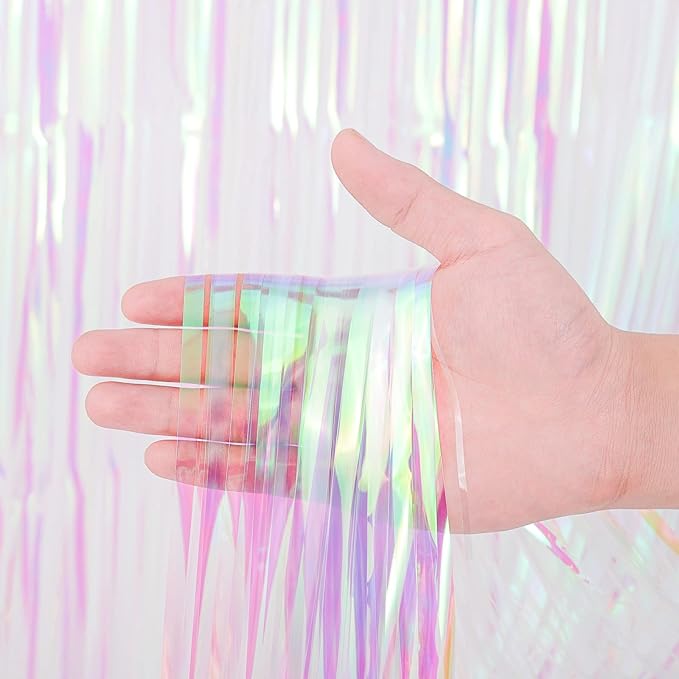 Voircoloria 3 Pack 3.3x8.2 Feet Iridescent Transparent Foil Fringe
