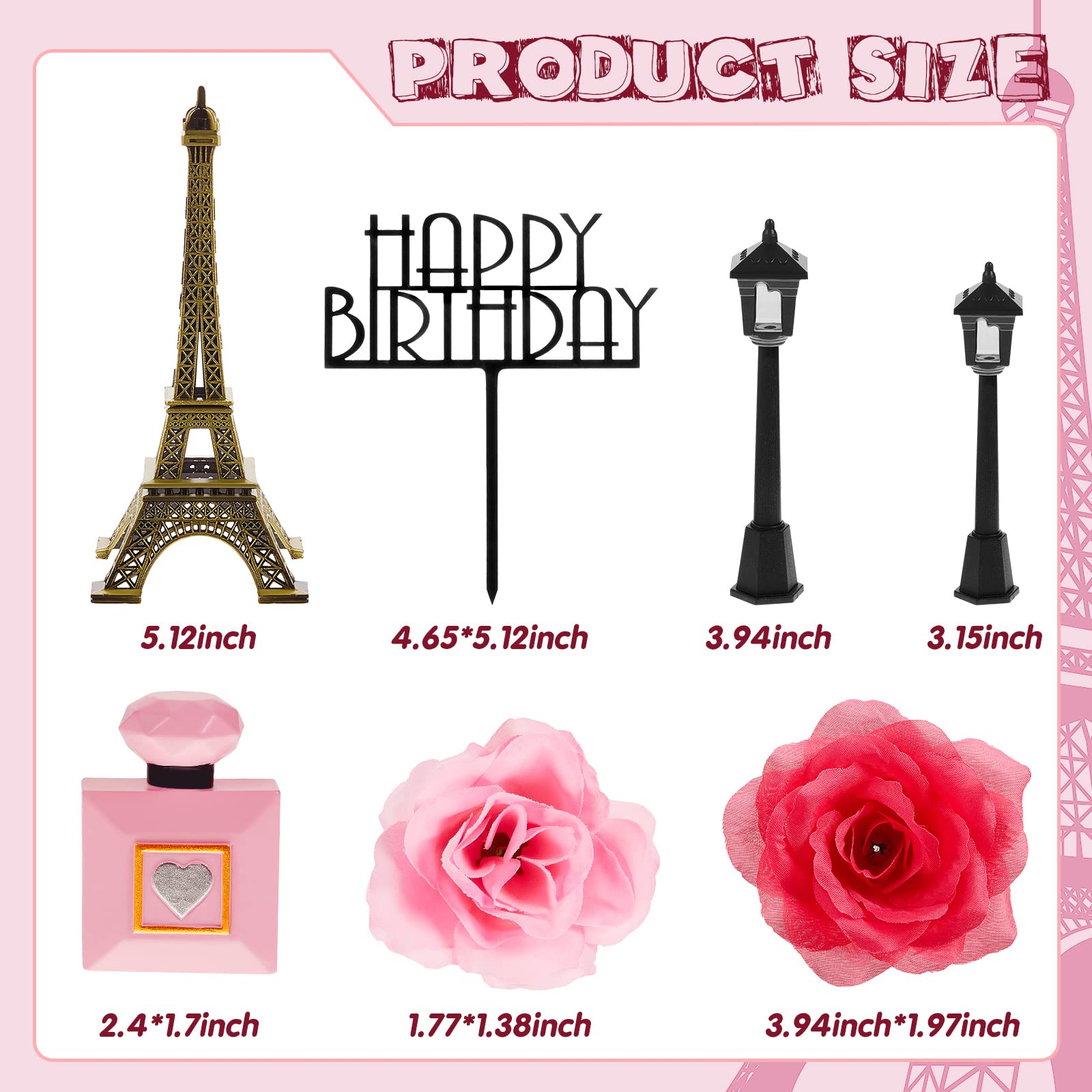 8 Pcs Paris Eiffel Tower Cake Topper Set, 7 Inch Romantic Decor w Mord