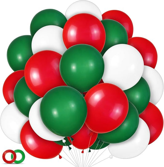 100 Pcs Christmas Red Green Balloons 12 Inch Red Green and White