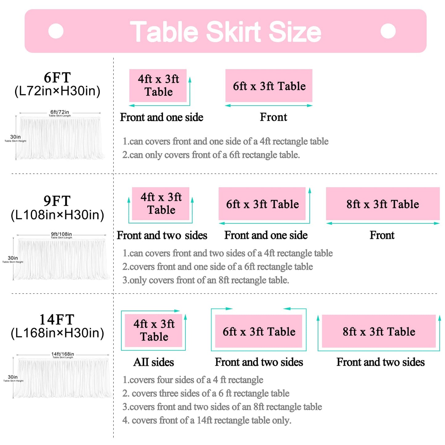6ft Black Table Skirt for Birthday Party Ruffle Tutu Table Skirt Tulle