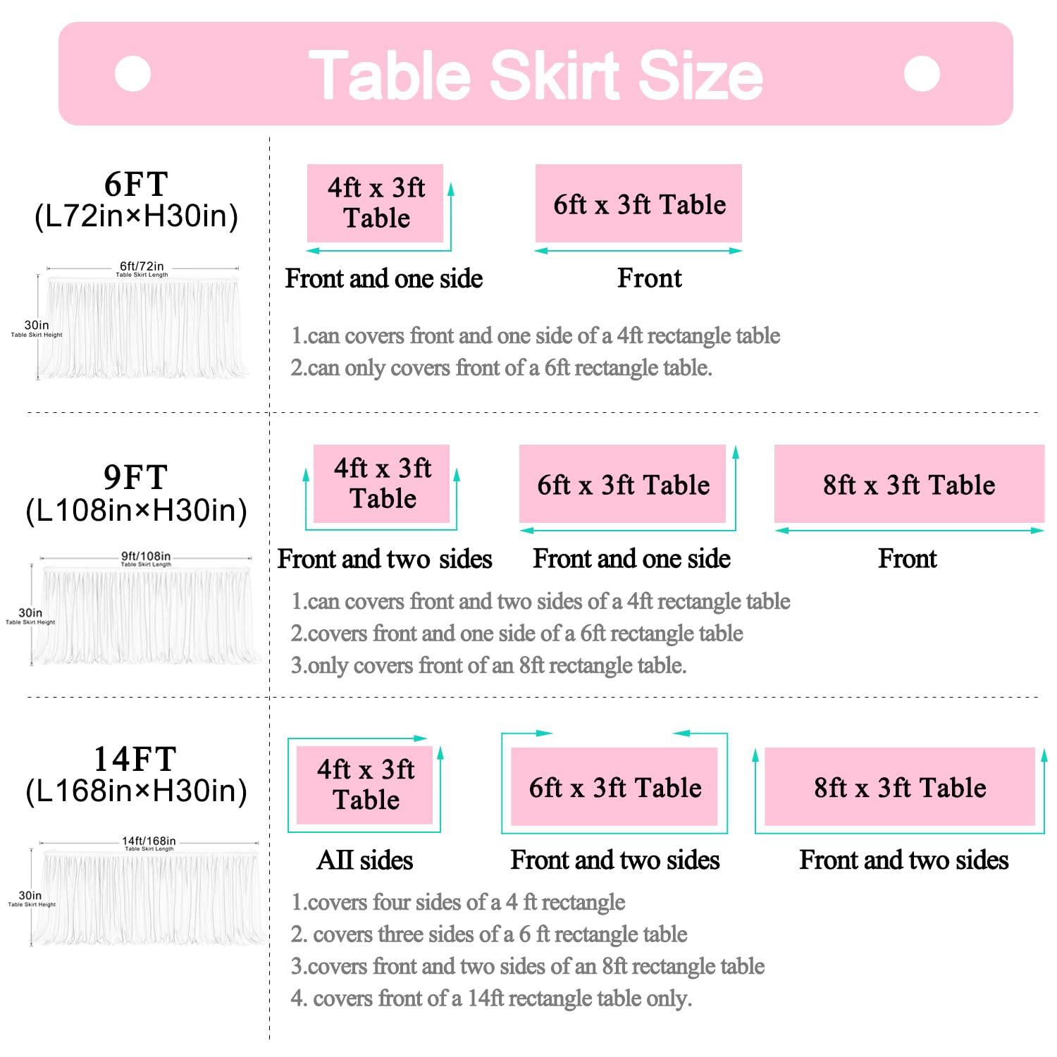 6ft Black Table Skirt for Birthday Party Ruffle Tutu Table Skirt Tulle