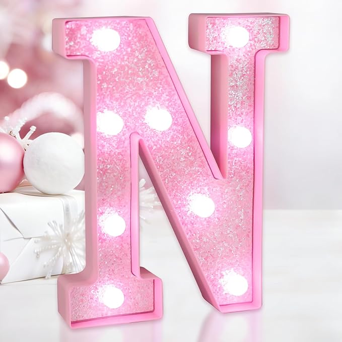 Pink Light Up Letters, LED Marquee Letters for Table, Small Glitter #4