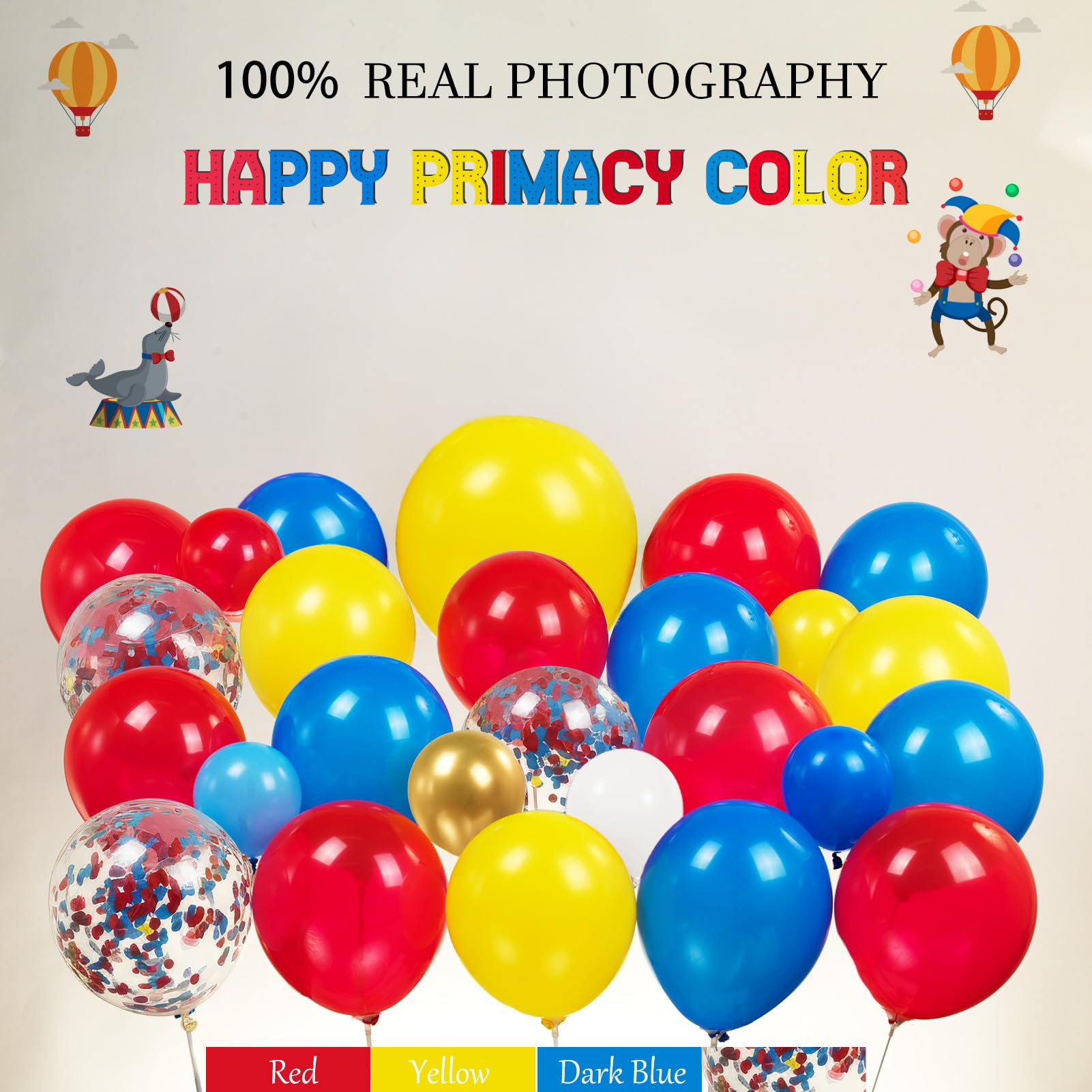 Circus Theme birthday party decorations & include red yellow blue