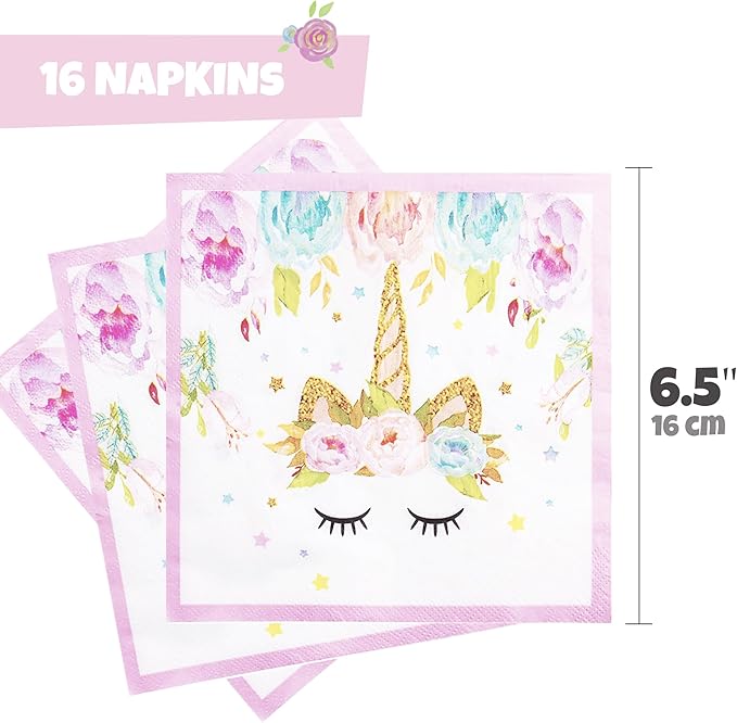 oneBest Unicorn Plates and Napkins 16 Serves