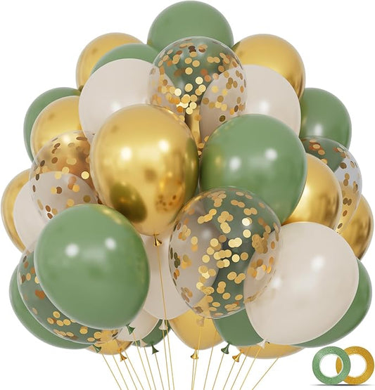 68Pcs Balloons Kit 12 Inch, Sage Green Balloon Sand White Metallic