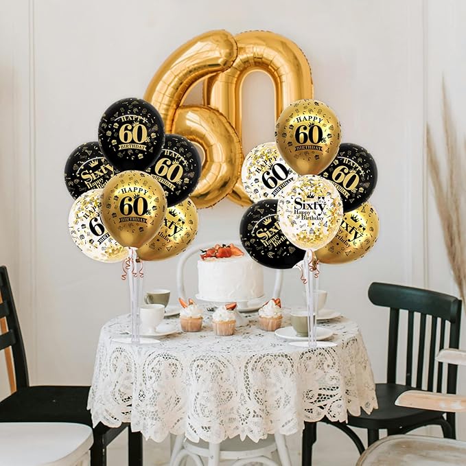 4 Set Black Gold Balloon Stand Kit for Birthday Decorations for 60th