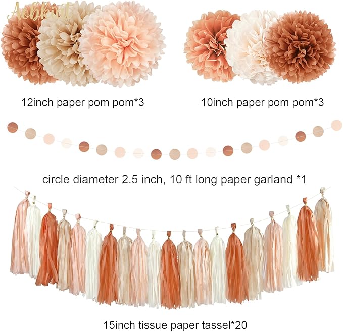 AOBKIAT Boho Wedding Decorations Set,28 PCS Dusty Brown Tissue Paper