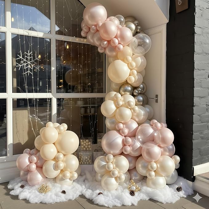Dusty Pink and Gold Balloon 12 Inch Double Stuffed Pearl Pastel