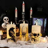 Halloween Flickering Candles Remote with Skull Spider Web Crow Raven