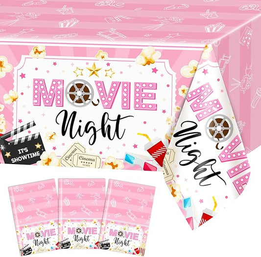 3 pcs Movie Night Decorations Pink Movie Night Tablecloths 108 x 54